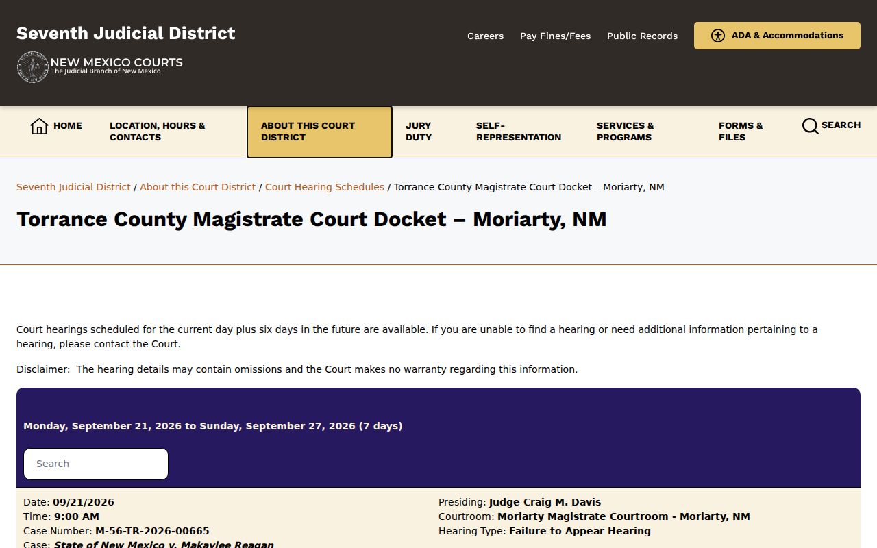Moriarty Magistrate Court for Torrance County traffic warrants