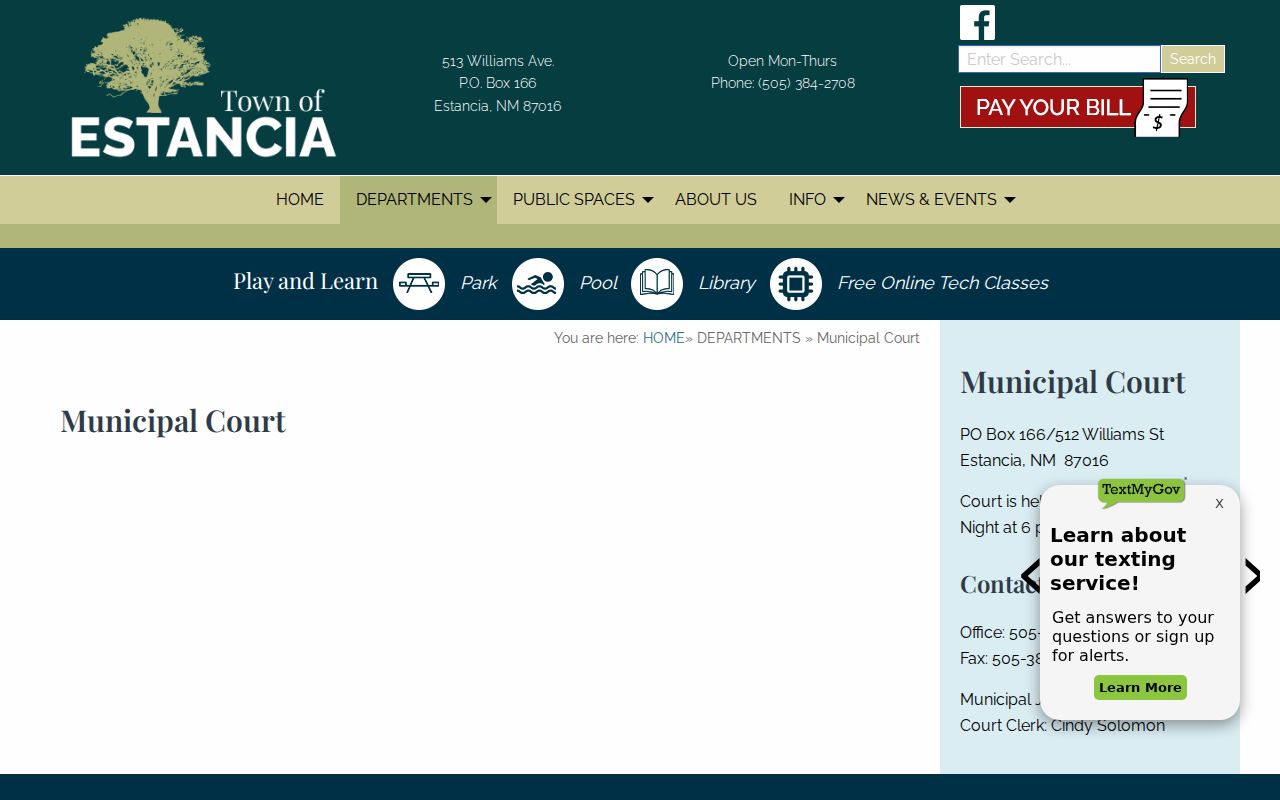 Estancia municipal court schedule for Torrance County city warrants