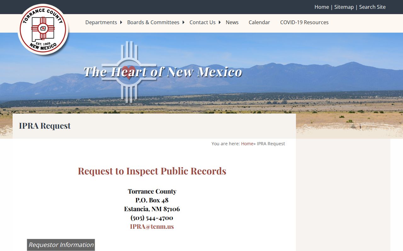 Torrance County IPRA form for county-held warrant records