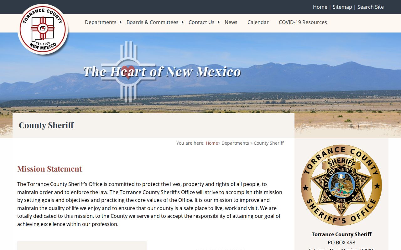 Torrance County Sheriff contact page for active warrant routing
